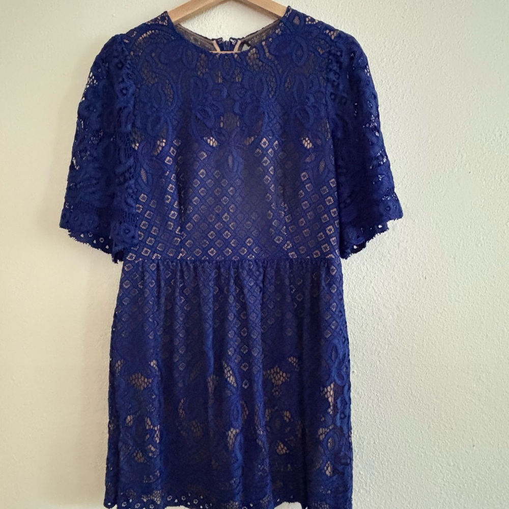 BCBGMaxAzria Jillyan Floral Lace Dress Blue Flutter Sleeve Mini Sundress